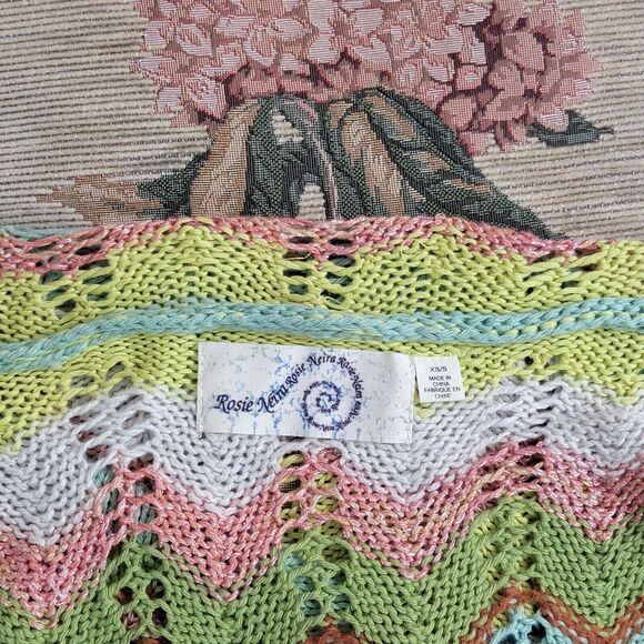 Anthropologie Rosie Neira Sweater Womens XS/S Green Chevron Sleeveless Cardigan - Picture 11 of 15